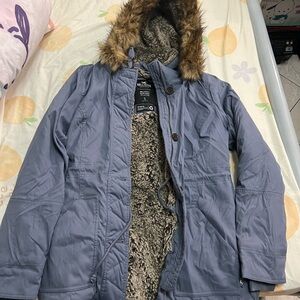 Hollister Blue grey Fur-Lined Jacket parka